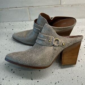 Donald J Pliner Vero 2 Leather Bronze Cracked Metallic Mules Boho Shoes Size 8.5